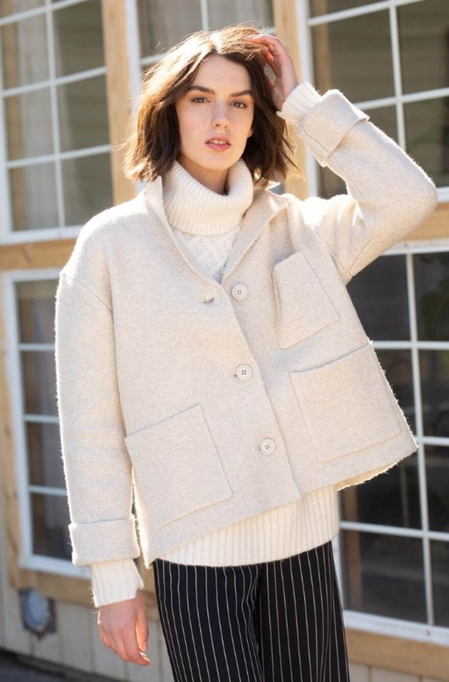 ATM Anthony Thomas Melillo Novelty Blend Sweater Jacket Oat Cream $495